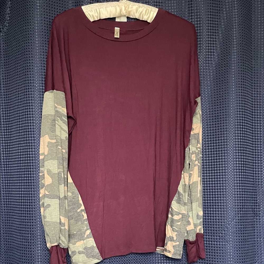 Magic Fit Burgundy and Camouflage Long Sleeve Tee